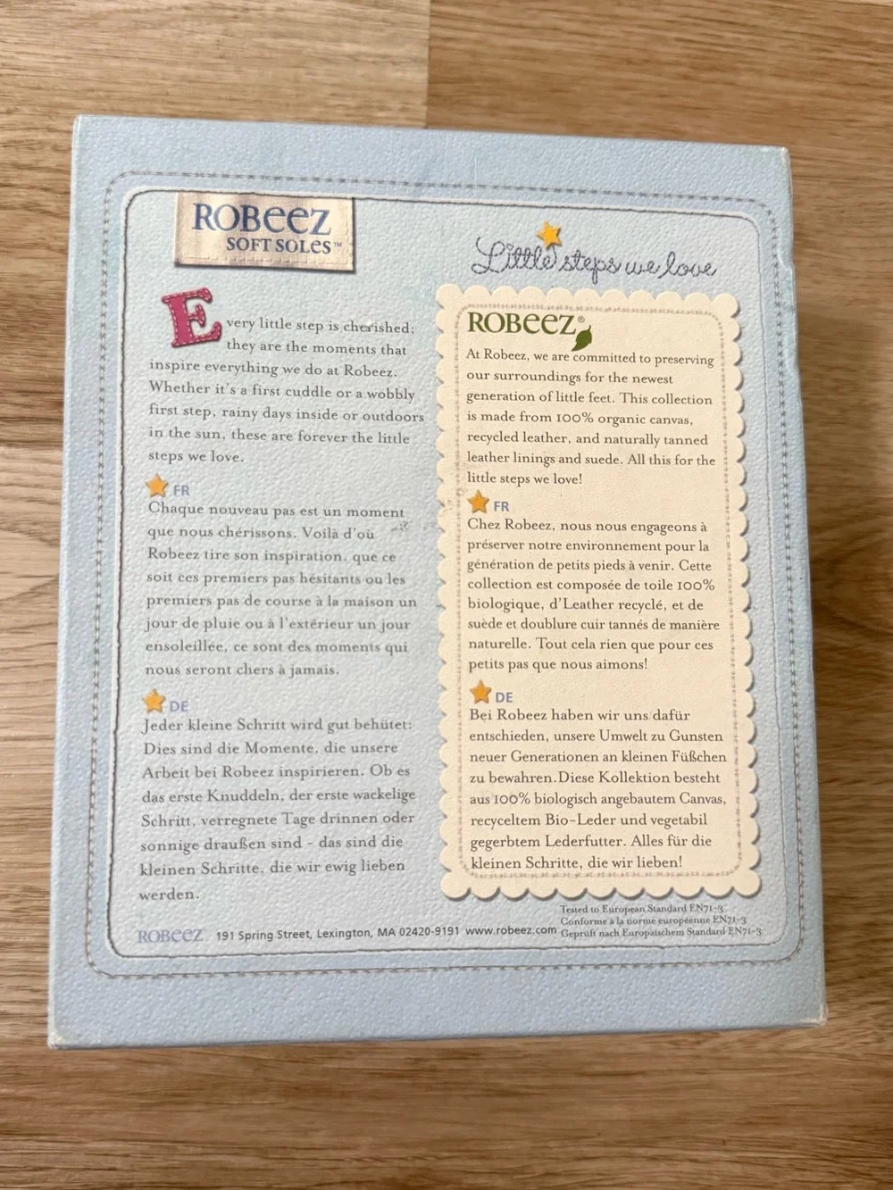 Robeez Soft Soles Organic Scrap Book Brown with Pastel Accent Shoes Sz 10.5-11.5